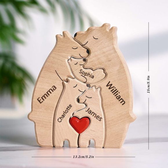 Wooden Bears Family Customized Names Puzzle Home Decor