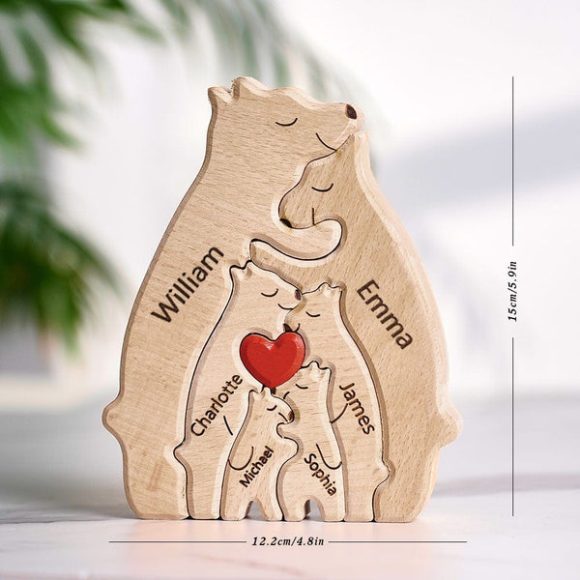 Wooden Bears Family Customized Names Puzzle Home Decor - Imagen 3