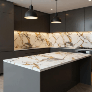 Panneau Mural PVC marbre  blanc et or 244x122