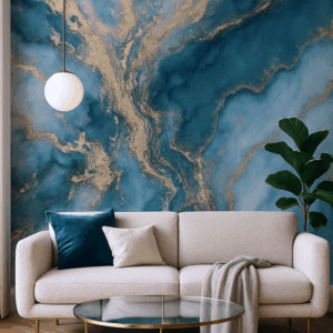 Panneau PVC marbre bleu doré 244x122